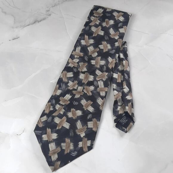 Stafford 100% Silk Necktie Brushstroke Pattern Black Brown - Picture 1 of 4